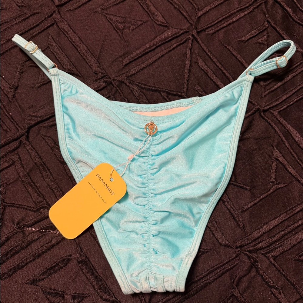Bananhot Aqua Bikini Bottoms Ruched Adjustable L Fits M New With Tags - Picture 2 of 8